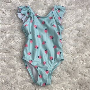 Target Kids Swim One Piece - Aqua with Pink Strawberry Print